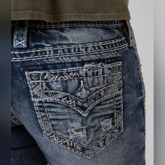 Rock Revival "Jena Crop" Distressed Cropped Ankle Blue Jean | Women's Size 27 - Picture 3 of 15